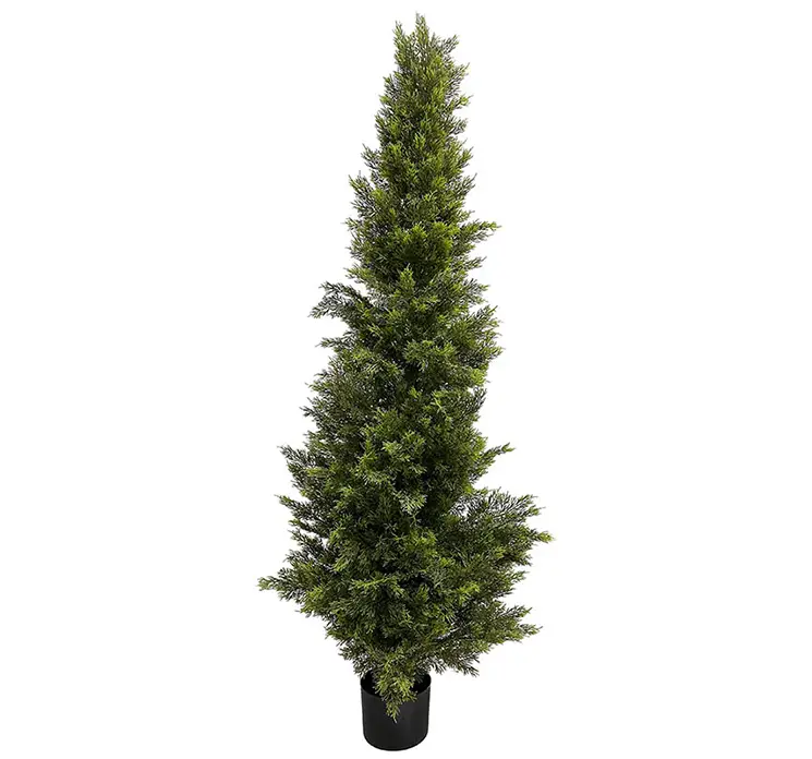 Cypress kunstig træ i grøn af plast uv-beskyttet i sort potte 150cm