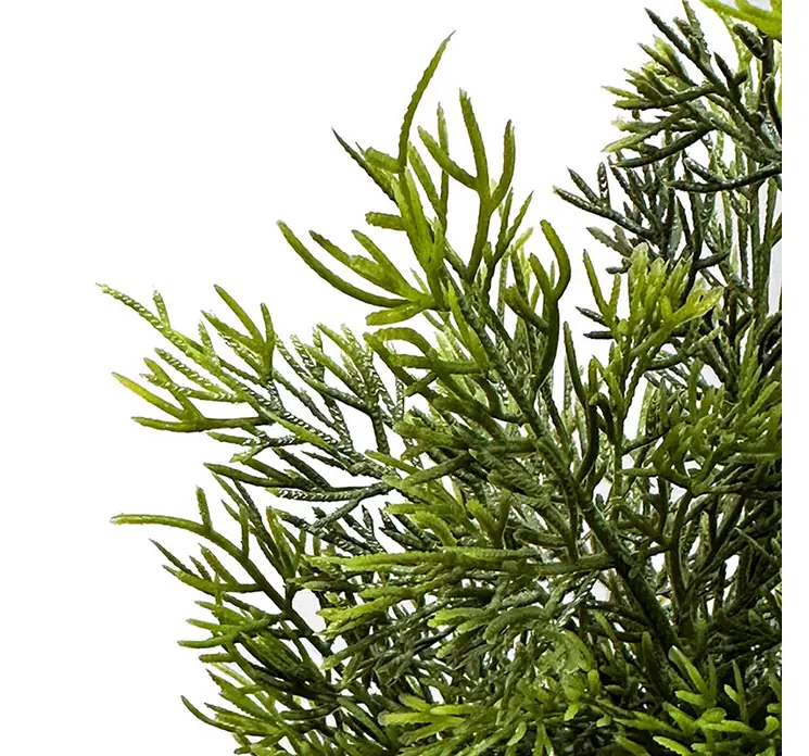 Cypress kunstig træ i grøn af plast uv-beskyttet i sort potte 90cm closeup