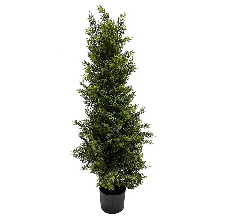 Cypress kunstig træ i grøn af plast uv-beskyttet i sort potte 90cm