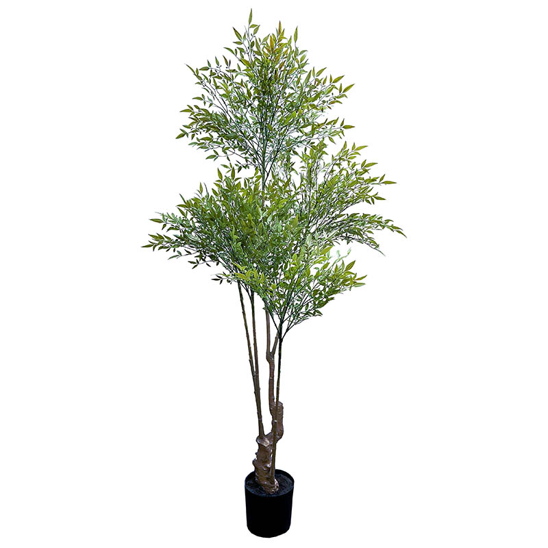 Kunstig musetorn, roscus træ i plast med grønne blade og sort plast potte