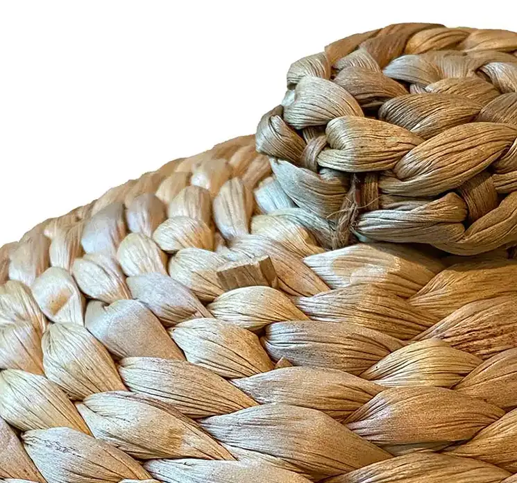 Bakkesæt med låg af flettet vandhyacint i naturfarvet, 2 stk. closeup