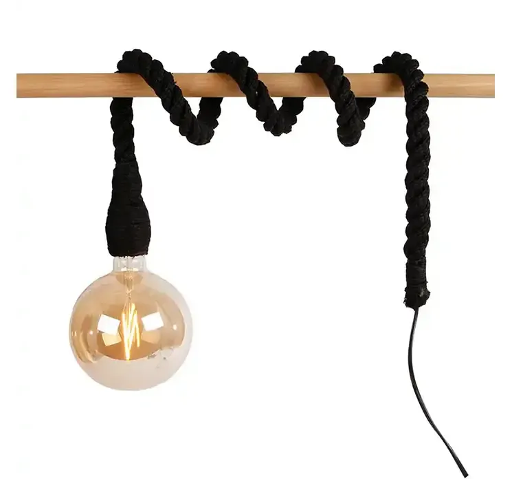 Ledning af sort reb med fatning