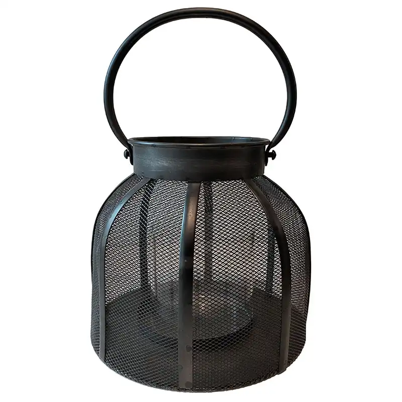 Lanterne af metal i sort med hank og glasindsats 20cm