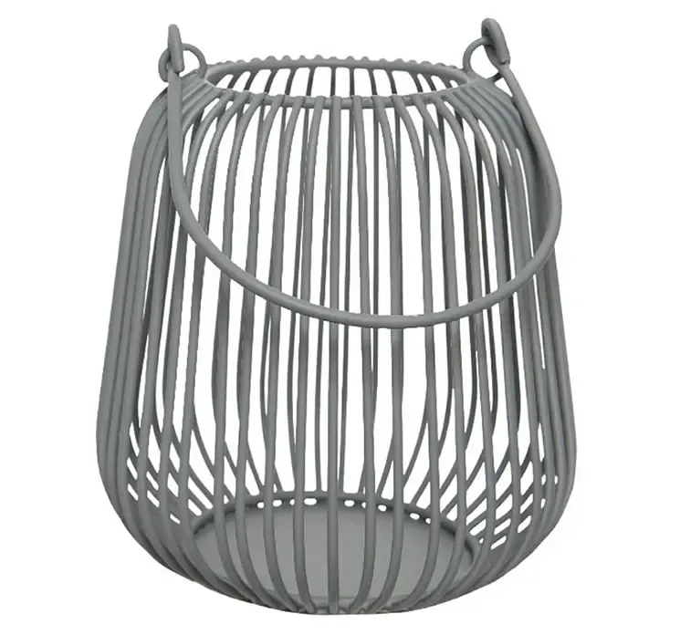 lanterne af metal i grå med håndtag 