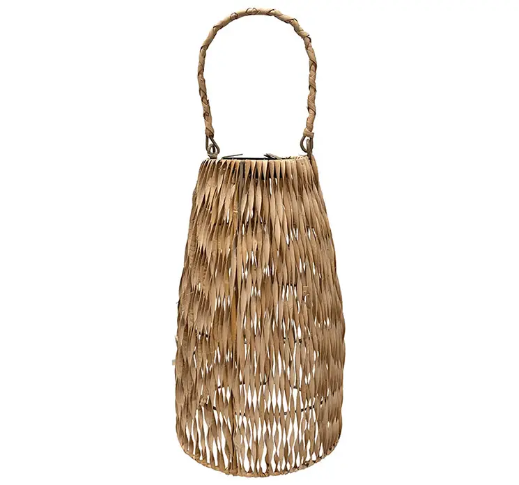 Solcelle lanterne af rattan med hank i naturfarvet 35cm
