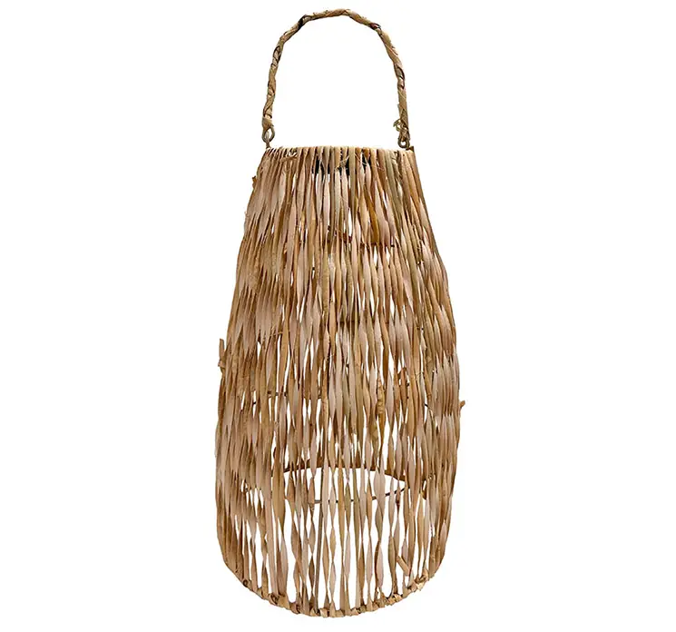 Solcelle lanterne af rattan med hank i naturfarvet 43cm