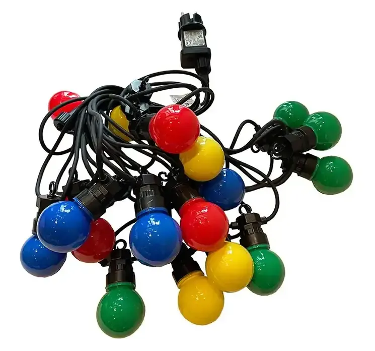 Lyskæde med multifarvede pærer og sort ledning uden lys