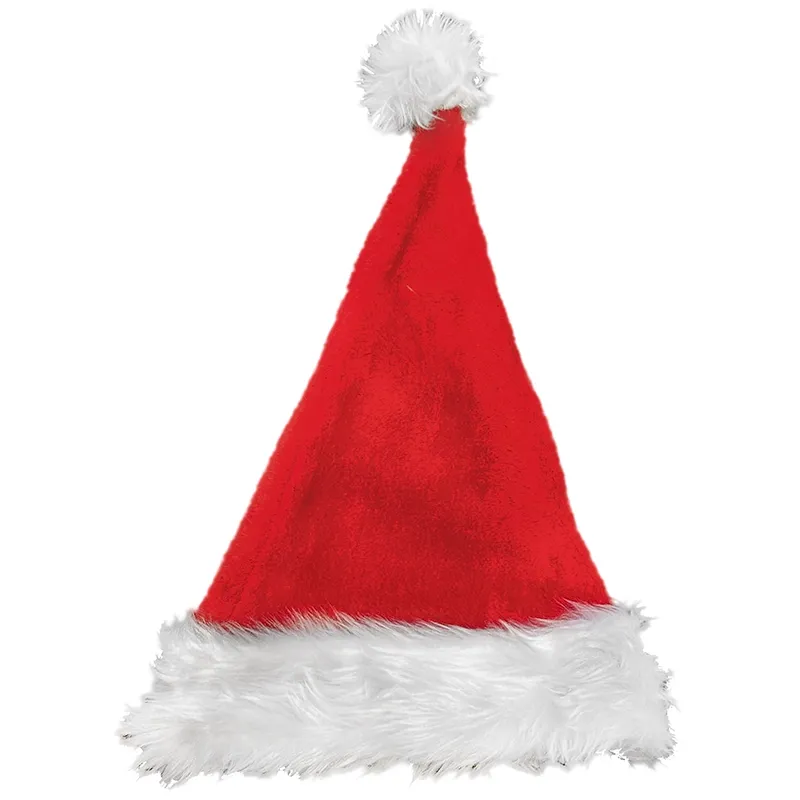 Nissehue af plys stof i rød og hvid