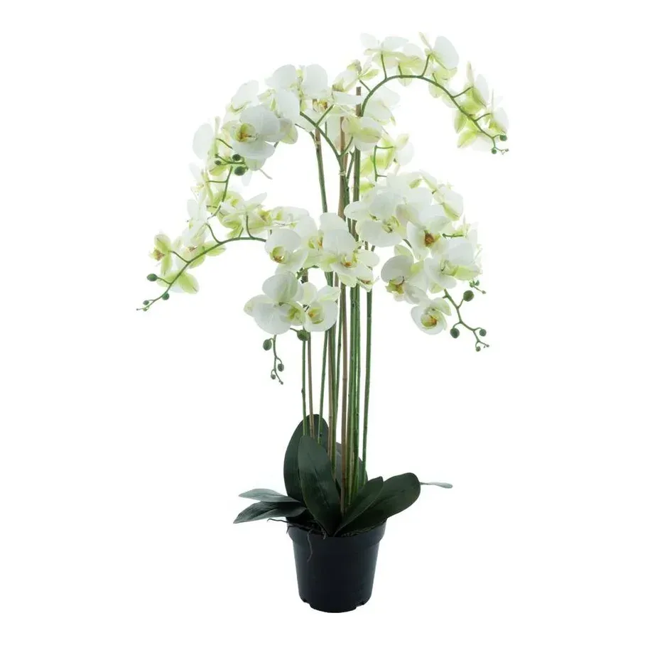 Orkidé i potte, 110cm, hvid, kunstig blomst – Brøndsholm