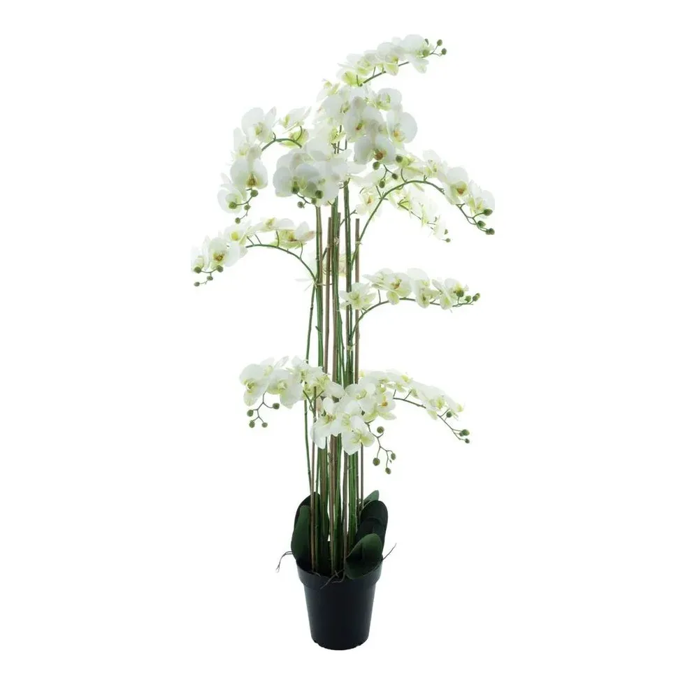 Orkidé i potte, 140cm, hvid, kunstig blomst – Brøndsholm