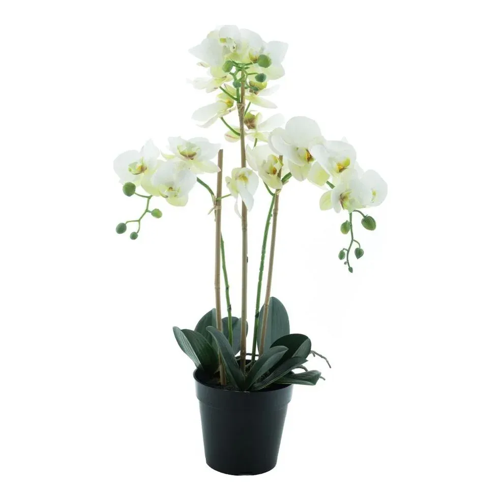 Orkidé i potte, 60cm, hvid, kunstig blomst – Brøndsholm