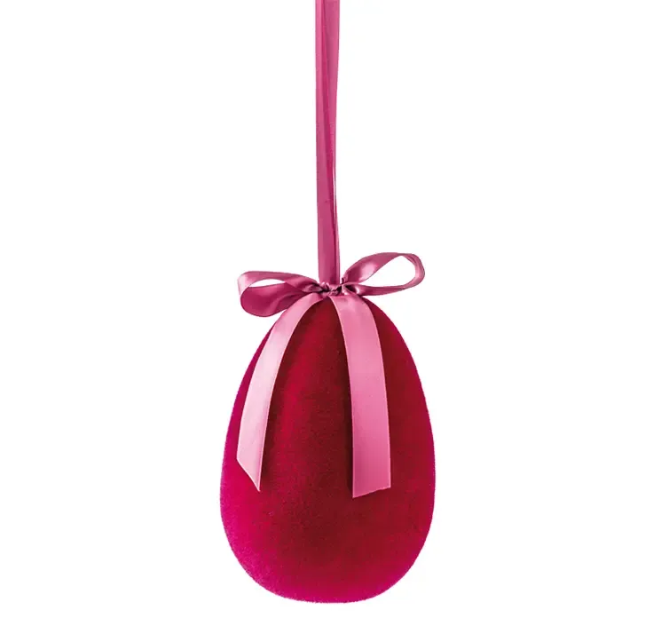 Påskeæg i fuchsia af styrophor med ophæng