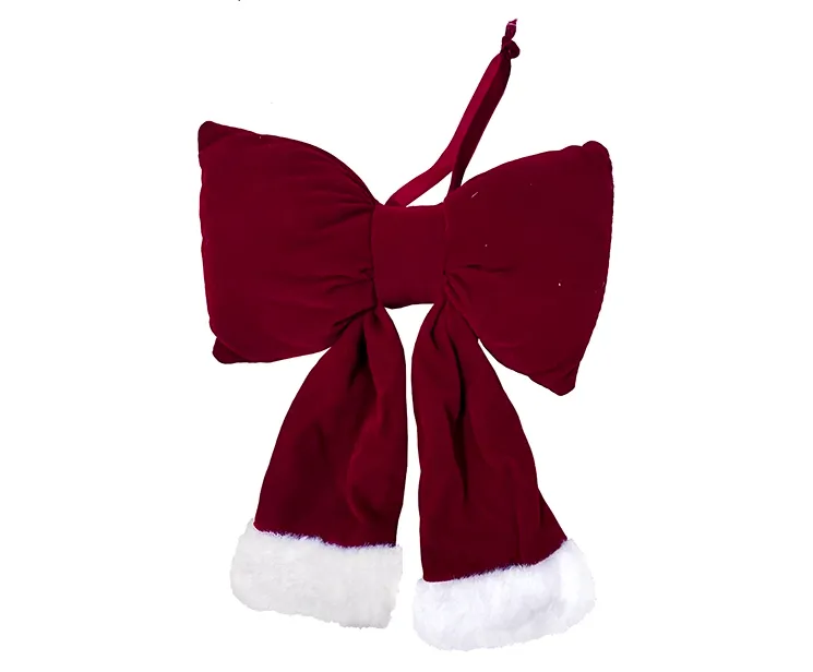 Sløje i rød med ophæng, lavet af polyester, velour med plyskant i hvid