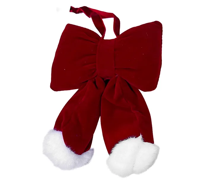 Sløjfe i rød med ophæng, lavet af polyester, velour og med plyskant