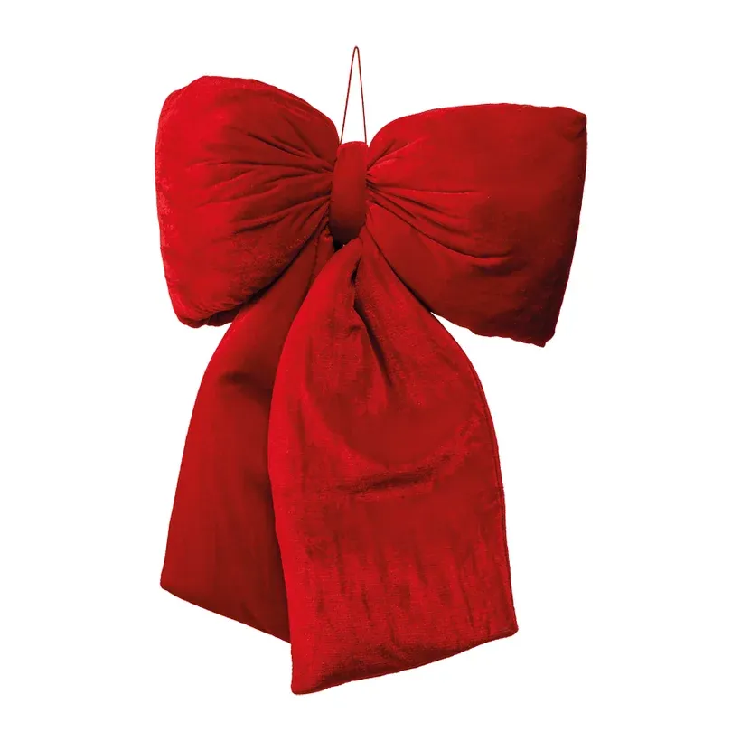 Rød veloursløjfe 70x45cm med ophæng, polstret juledekoration – Brøndsholm