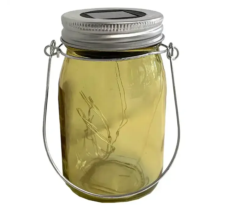 Lanterne i gul med solcelle LED lys, og ophæng