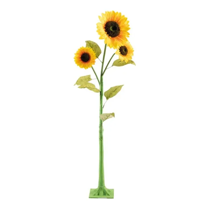 Kunstig solsikke på stilk 120cm 3 blomster grøn og gul til gulvvase og dekoration - Brøndsholm