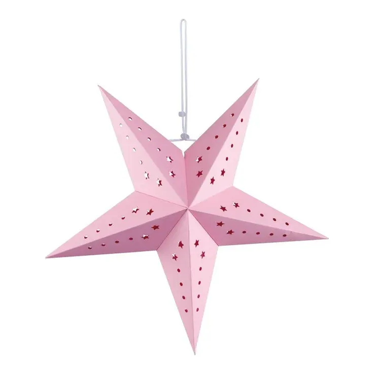 Foldbar femtakket papirstjerne Ø40cm i pink med hullemønster – Brøndsholm