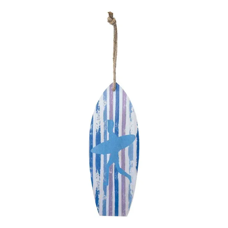 Dekorativt surfboard i blå og natur træ med ophæng, 60x22 cm – Brøndsholm