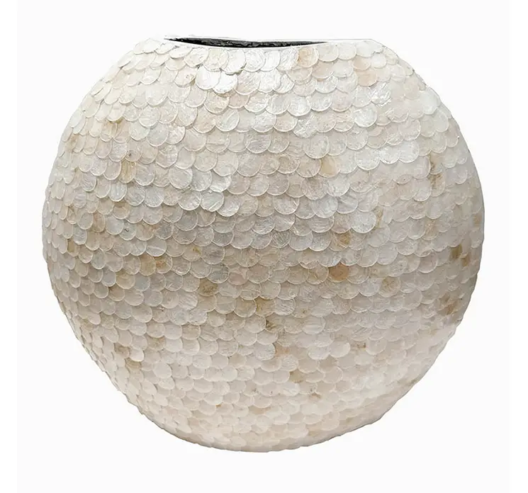 Vase rund af bambus med struktur i creme farvet 38cm