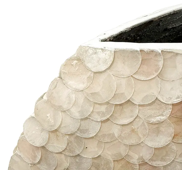 Vase rund af bambus med struktur i creme farvet 32cm closeup