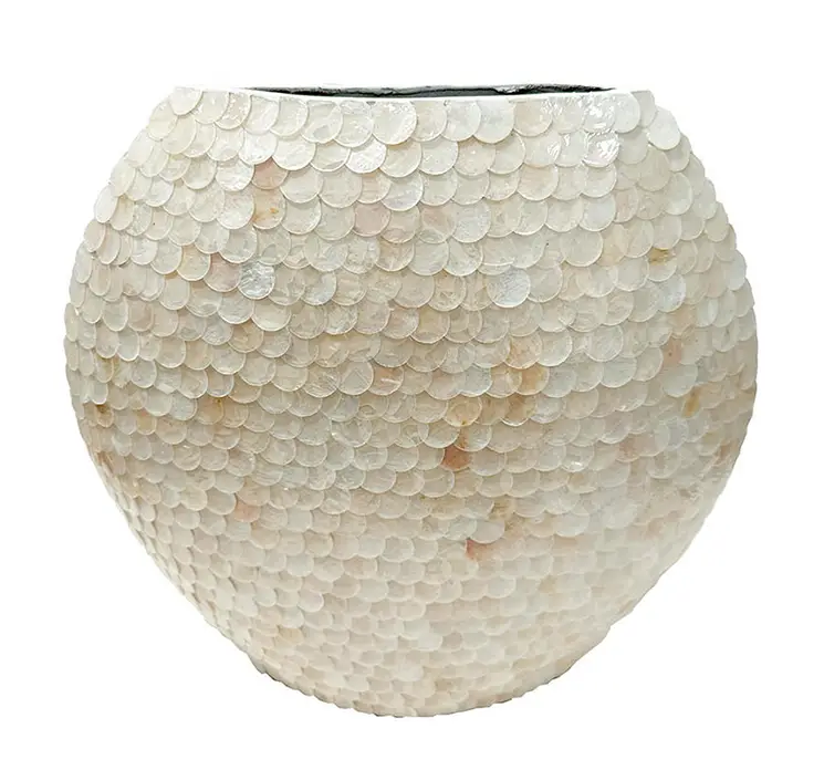 Vase rund af bambus med struktur i creme farvet 32cm