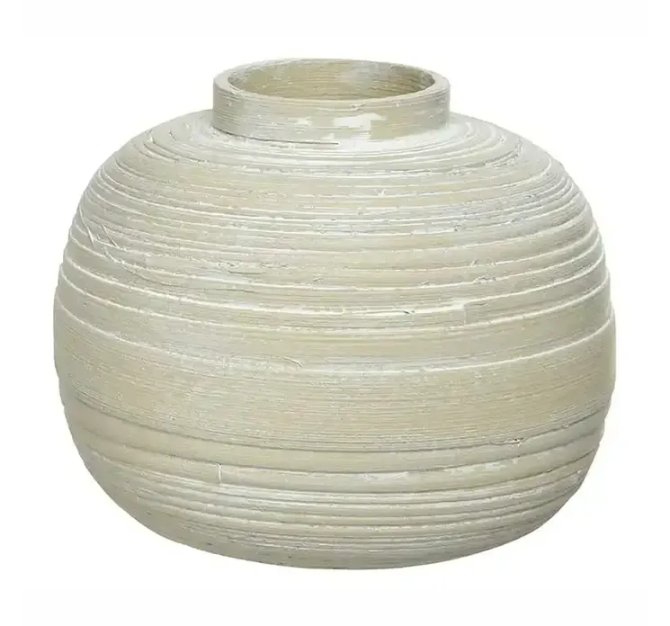 Vase med rund form af bambus i hvid