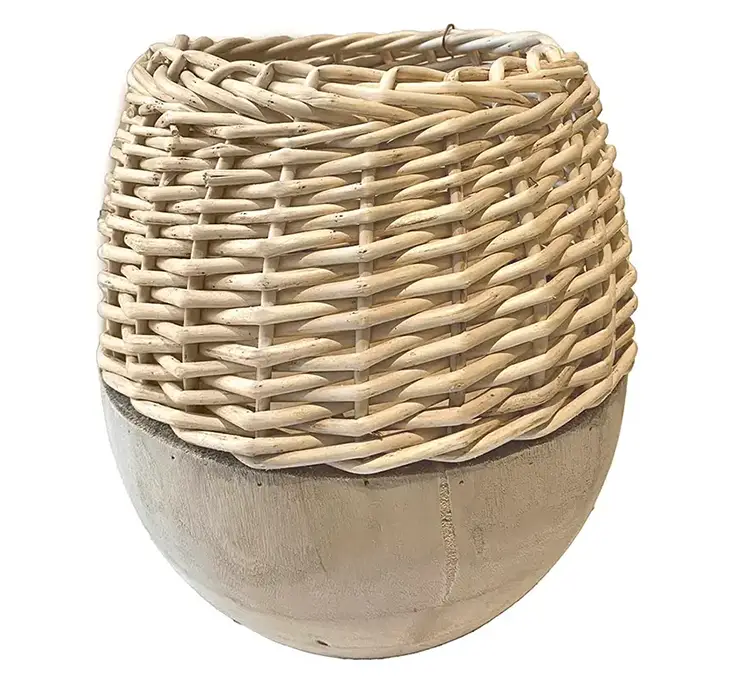 Vase krukka af paulownia træ og flet i naturfarvet 28cm