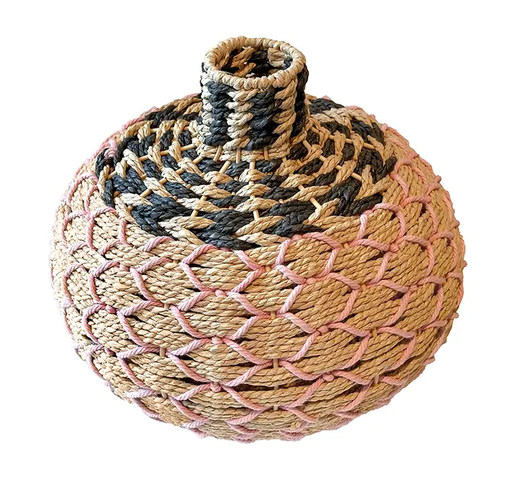 Vase af flettet reb håndlavet i naturfarve 27cm