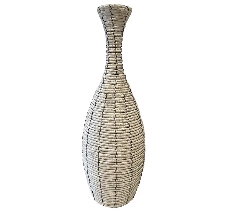 Vase af flettet reb i hvid 57cm