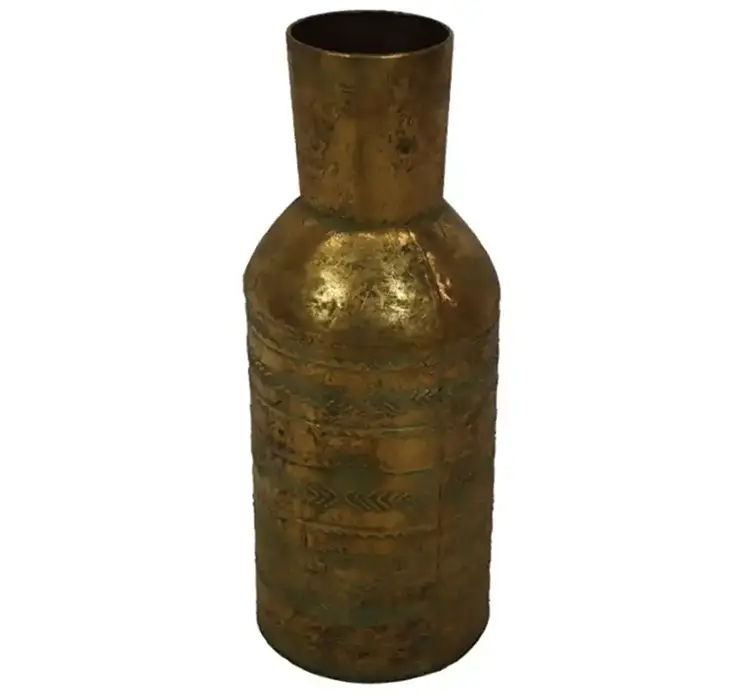 Vase af metal i antik guld look med mønster 58cm