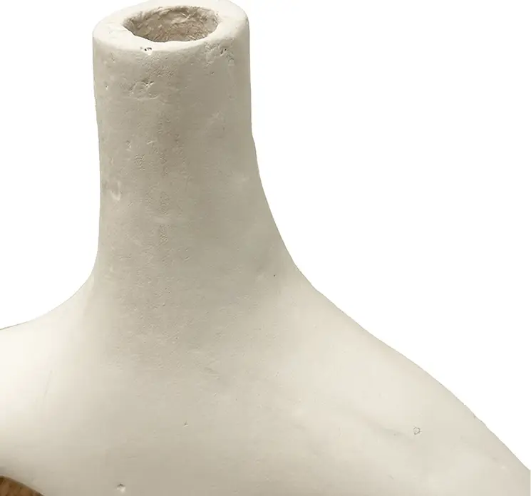 Vase af papmache i hvid med hanke i siderne 40cm closeup