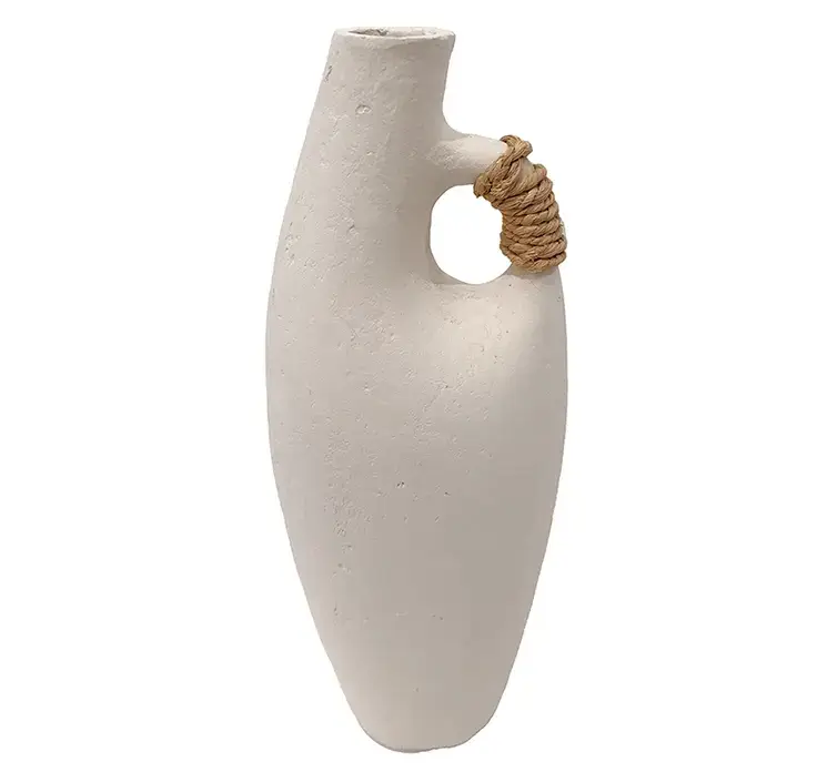 Vase i off white af papmache med hank og reb detalje 35cm