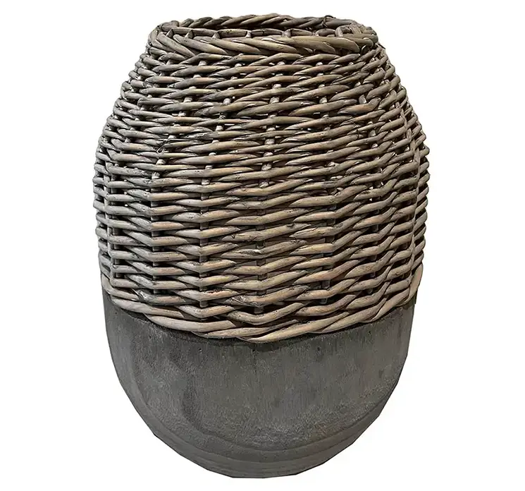 Vase krukke af paulownia træ og flet  i grå 38cm